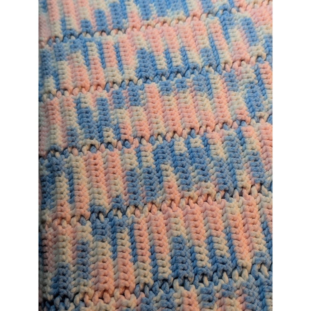 Handmade Crochet Baby Afghan Pastel Variegated Stroller Blanket 36" X 36" VTG